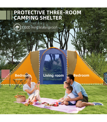 Outsunny 4-6 Man Camping Tent with 2 Bedroom and Living Area, Grey and Orange