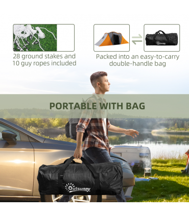 Outsunny 4-6 Man Camping Tent with 2 Bedroom and Living Area, Grey and Orange