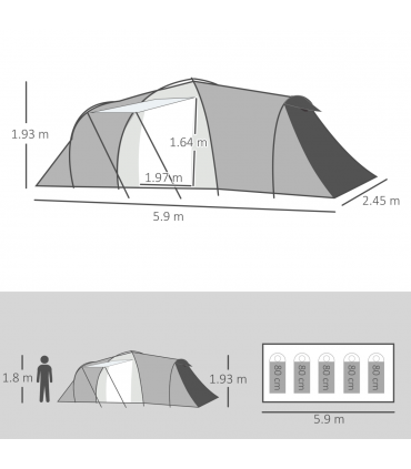 Outsunny 4-6 Person Camping Tent with 2 Bedroom, Living Area and Vestibule