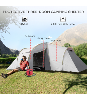 Outsunny 4-6 Person Camping Tent with 2 Bedroom, Living Area and Vestibule