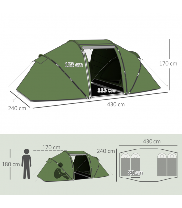 Outsunny 4-6 Persons Camping Tent Dome Family Travel Group Hiking Room Fishing