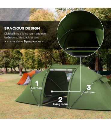 Outsunny 4-6 Persons Camping Tent Dome Family Travel Group Hiking Room Fishing