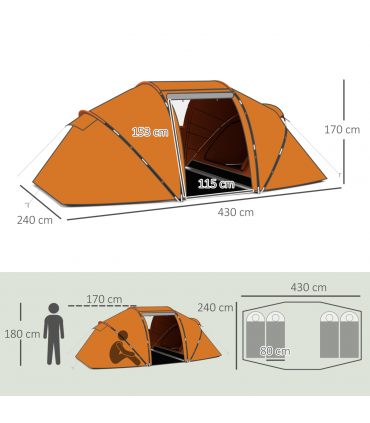 Outsunny 4-6 Persons Camping Tent Dome Family Travel Group Hiking Room Fishing