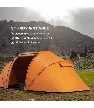 Outsunny 4-6 Persons Camping Tent Dome Family Travel Group Hiking Room Fishing