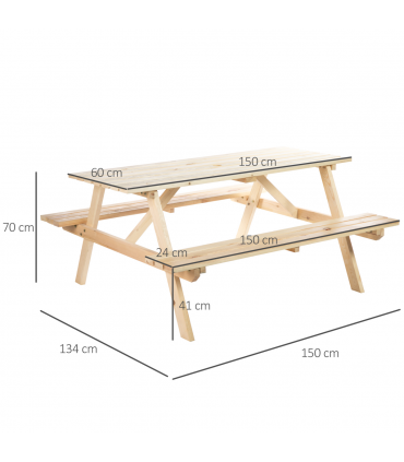 Outsunny 4-Seater Wooden Picnic Set-Fir Wood