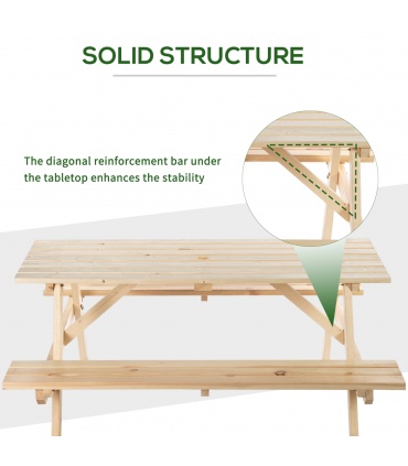 Outsunny 4-Seater Wooden Picnic Set-Fir Wood