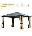 Outsunny 4.3m x 3.6m Aluminium Frame Texteline Draped Hardtop Gazebo Brown