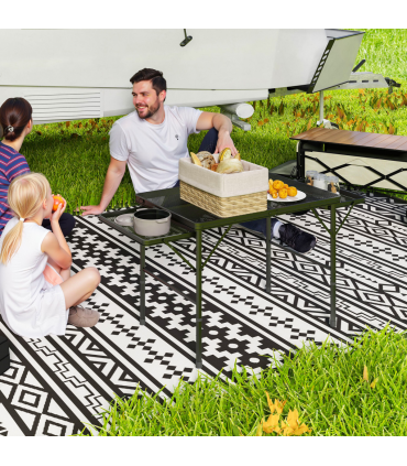 Outsunny 4.5ft Portable Folding Table, Height Adjustable Metal Picnic Table
