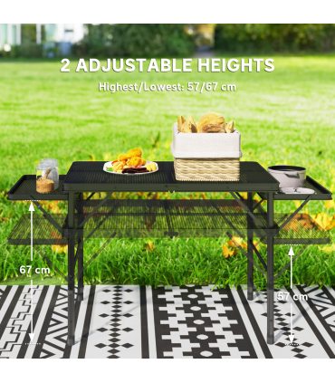 Outsunny 4.5ft Portable Folding Table, Height Adjustable Metal Picnic Table