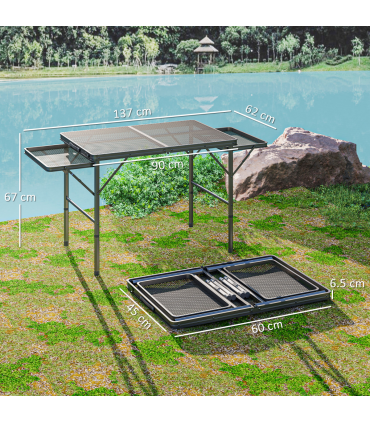 Outsunny 4.5ft Portable Folding Table, Height Adjustable Metal Picnic Table