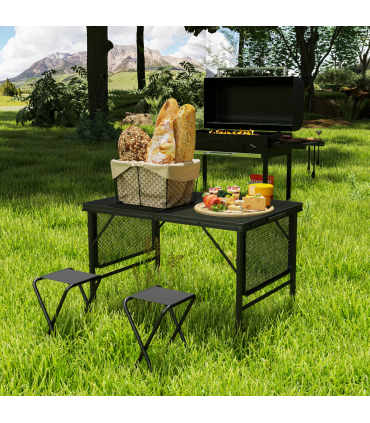 Outsunny 4.5ft Portable Folding Table, Height Adjustable Metal Picnic Table