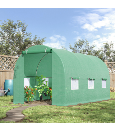 Outsunny 4.5m x 2m x 2m Walk-In Gardening Plant Greenhouse w/ PE Cover, Green