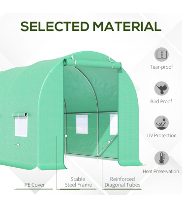 Outsunny 4.5m x 2m x 2m Walk-In Gardening Plant Greenhouse w/ PE Cover, Green