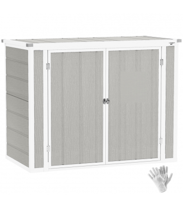 Outsunny 4.7 x 2.5FT Lockable Garden Shed, 2-Bin Storage Shed, Light Grey