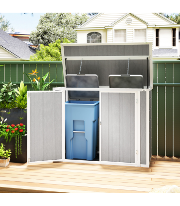 Outsunny 4.7 x 2.5FT Lockable Garden Shed, 2-Bin Storage Shed, Light Grey