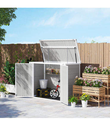 Outsunny 4.7 x 2.5FT Lockable Garden Shed, 2-Bin Storage Shed, Light Grey