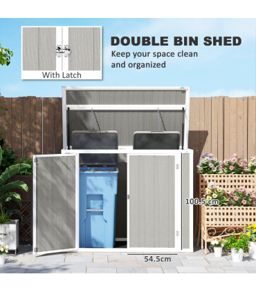 Outsunny 4.7 x 2.5FT Lockable Garden Shed, 2-Bin Storage Shed, Light Grey