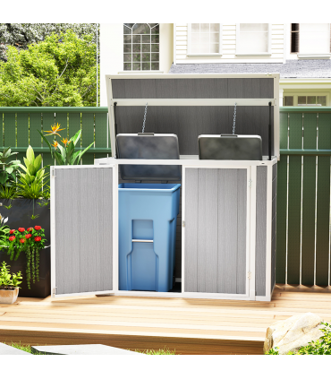Outsunny 4.7 x 2.5FT Lockable Garden Shed, Double Bin Storage Shed, Grey