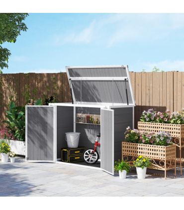 Outsunny 4.7 x 2.5FT Lockable Garden Shed, Double Bin Storage Shed, Grey