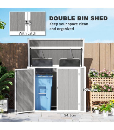 Outsunny 4.7 x 2.5FT Lockable Garden Shed, Double Bin Storage Shed, Grey