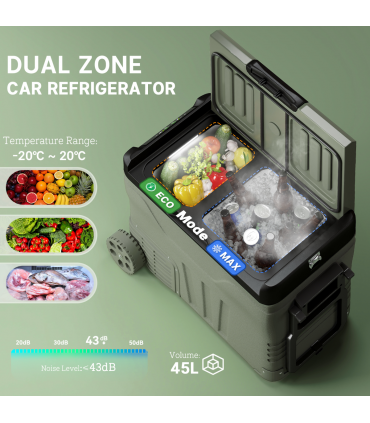 Outsunny 45L Camping Fridge Freezer Dual Zone Car Fridge, DC & AC, -20-20℃