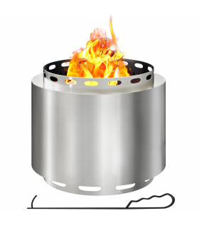 Outsunny 48.5cm Smokeless Wood Burning Firepit Stainless Steel Fire Pit, Silver