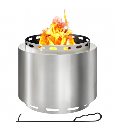 Outsunny 48.5cm Smokeless Wood Burning Firepit Stainless Steel Fire Pit, Silver