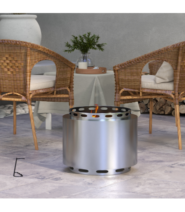 Outsunny 48.5cm Smokeless Wood Burning Firepit Stainless Steel Fire Pit, Silver