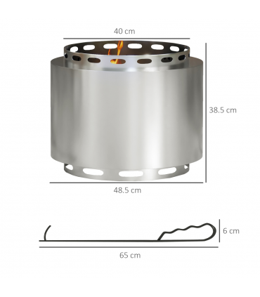 Outsunny 48.5cm Smokeless Wood Burning Firepit Stainless Steel Fire Pit, Silver