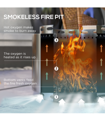 Outsunny 48.5cm Smokeless Wood Burning Firepit Stainless Steel Fire Pit, Silver