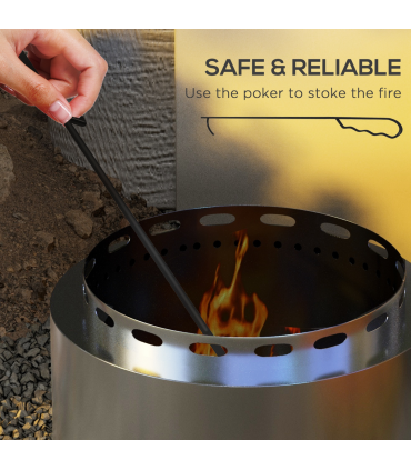 Outsunny 48.5cm Smokeless Wood Burning Firepit Stainless Steel Fire Pit, Silver