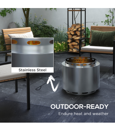Outsunny 48.5cm Smokeless Wood Burning Firepit Stainless Steel Fire Pit, Silver