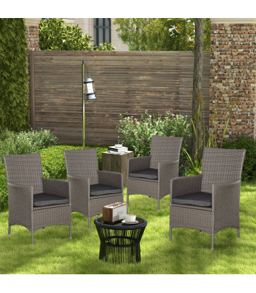 Outsunny 4PC Outdoor Rattan Armchair Wicker Dining Chair Set for Garden Grey