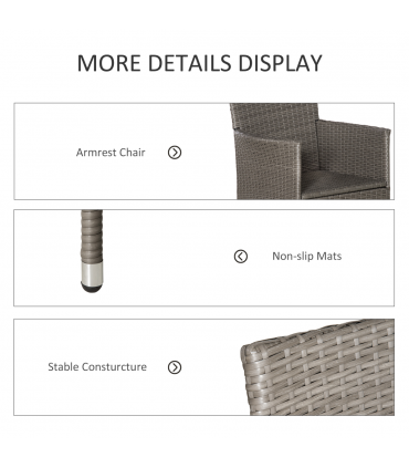 Outsunny 4PC Outdoor Rattan Armchair Wicker Dining Chair Set for Garden Grey