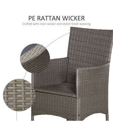 Outsunny 4PC Outdoor Rattan Armchair Wicker Dining Chair Set for Garden Grey