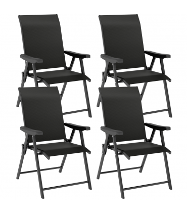 Outsunny 4PCS Folding Chair w/ Breathable Mesh Fabric Seat, Black