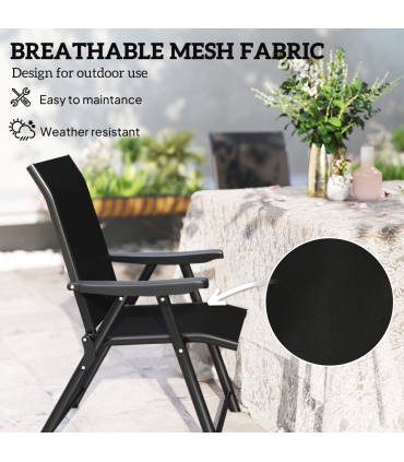 Outsunny 4PCS Folding Chair w/ Breathable Mesh Fabric Seat, Black