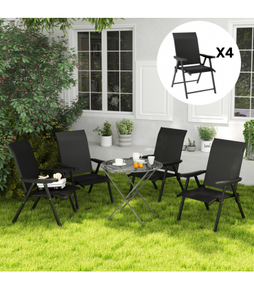 Outsunny 4PCS Folding Chair w/ Breathable Mesh Fabric Seat, Black