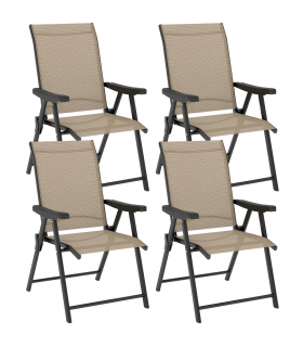 Outsunny 4PCS Folding Chair w/ Breathable Mesh Fabric Seat, Brown