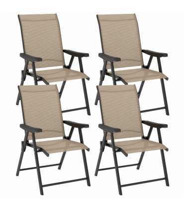 Outsunny 4PCS Folding Chair w/ Breathable Mesh Fabric Seat, Brown
