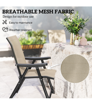 Outsunny 4PCS Folding Chair w/ Breathable Mesh Fabric Seat, Brown