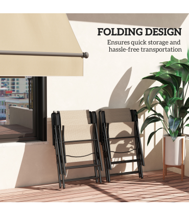 Outsunny 4PCS Folding Chair w/ Breathable Mesh Fabric Seat, Brown
