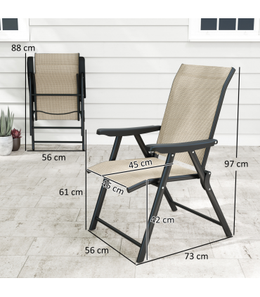 Outsunny 4PCS Folding Chair w/ Breathable Mesh Fabric Seat, Brown