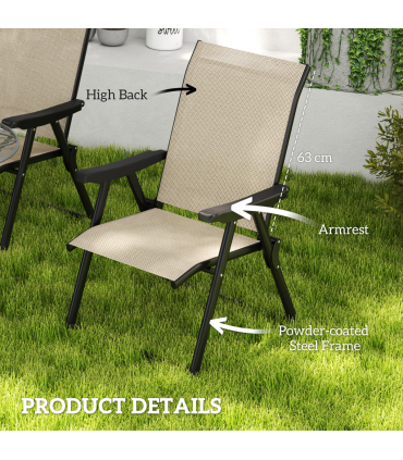 Outsunny 4PCS Folding Chair w/ Breathable Mesh Fabric Seat, Brown