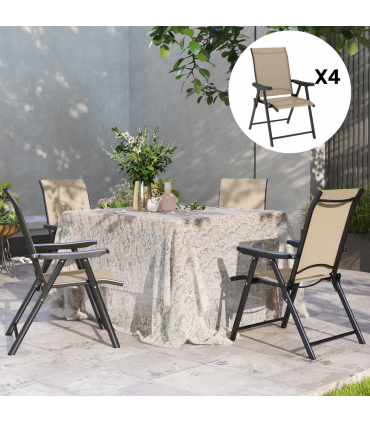 Outsunny 4PCS Folding Chair w/ Breathable Mesh Fabric Seat, Brown