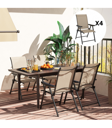 Outsunny 4PCS Folding Chair w/ Breathable Mesh Fabric Seat, Brown