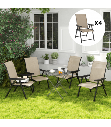 Outsunny 4PCS Folding Chair w/ Breathable Mesh Fabric Seat, Brown