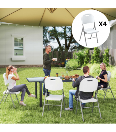 Outsunny 4PCS Folding Chair with Steel Frame, Garden Chair Set, White