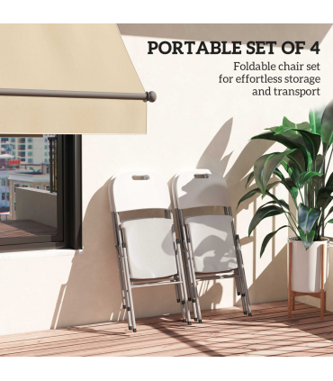 Outsunny 4PCS Folding Chair with Steel Frame, Garden Chair Set, White