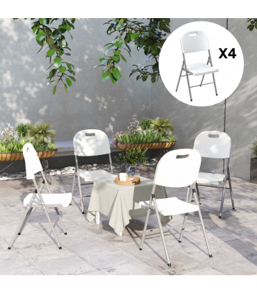 Outsunny 4PCS Folding Chair with Steel Frame, Garden Chair Set, White
